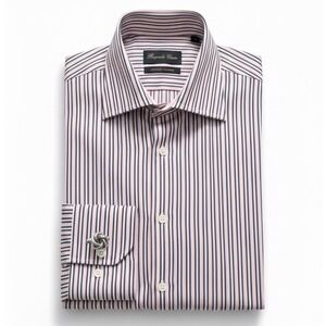 Bugatchi Uomo French Cuff Dress Shirt Pink Black Stripe Men's 17/42